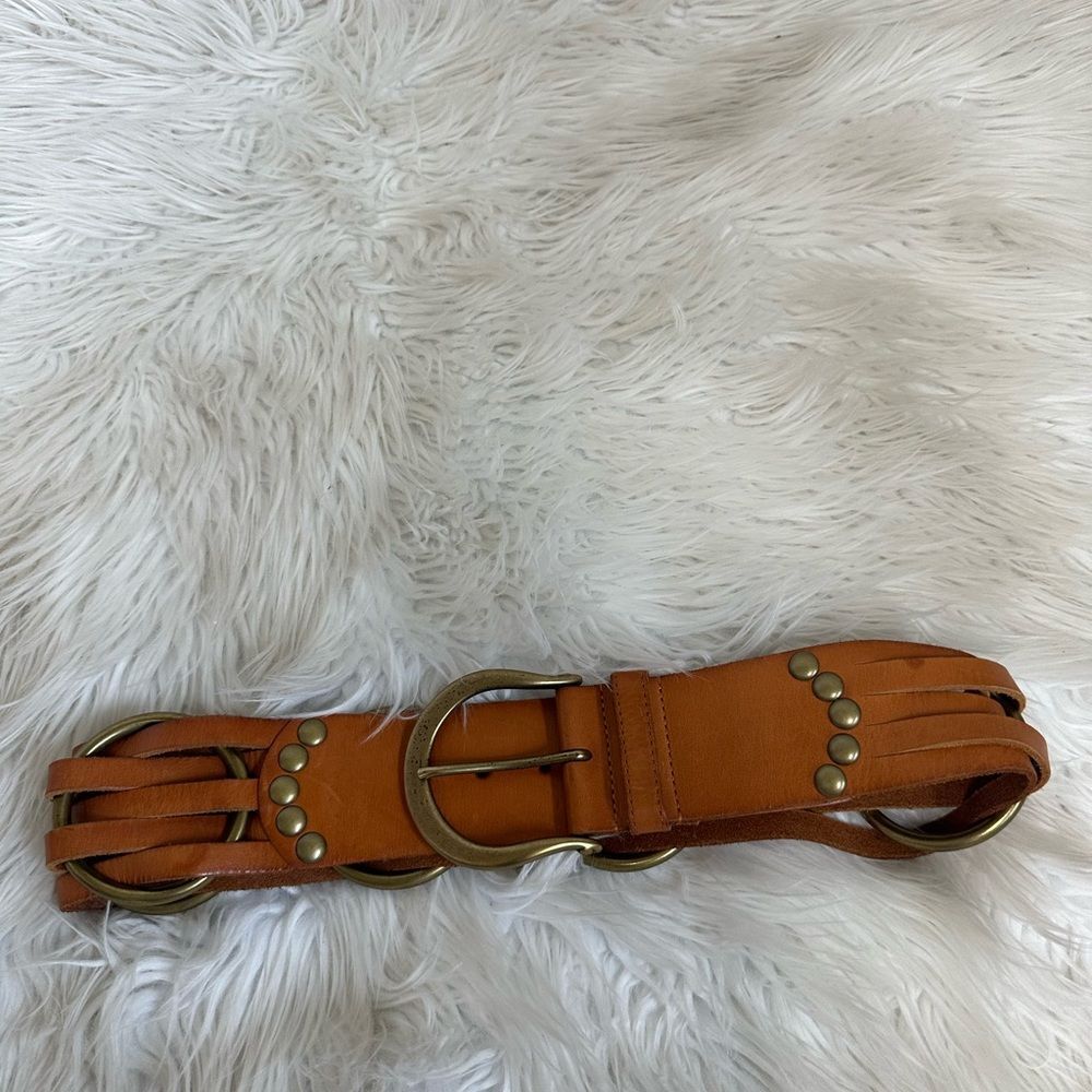 Linea Pelle Buckle Belt Woven Handmade Studded Genuine Leather Brown S - Picture 10 of 12